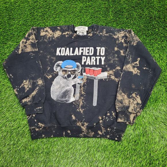 Vintage Funny Koala Party Sweatshirt M 22x23 Baggy Crop Bleached - Picture 1 of 11